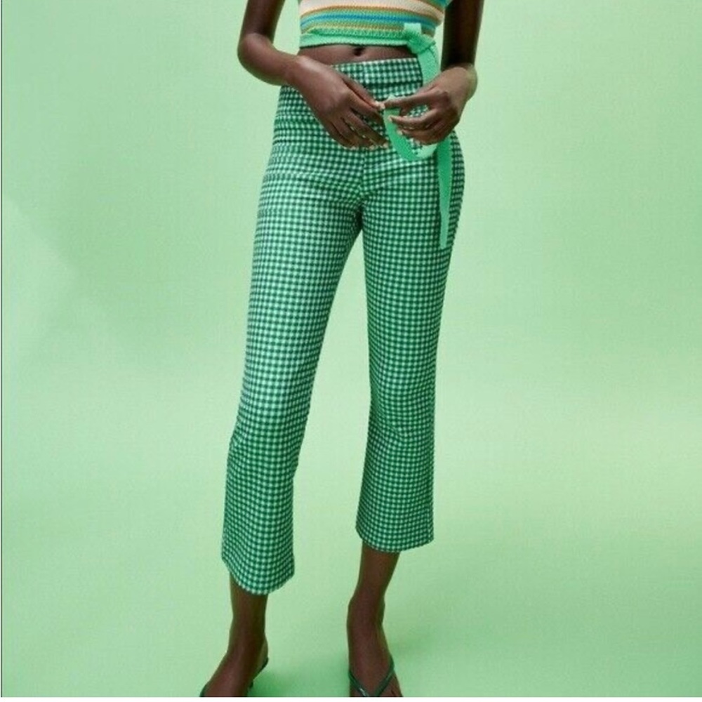 NWT Zara green gingham pants stain at waist